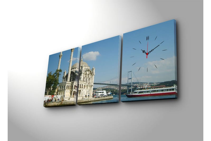 Dekorativ Canvasmålning med Klocka 3 Delar - Flerfärgad - Inredning - Väggdekor - Väggklocka & väggur