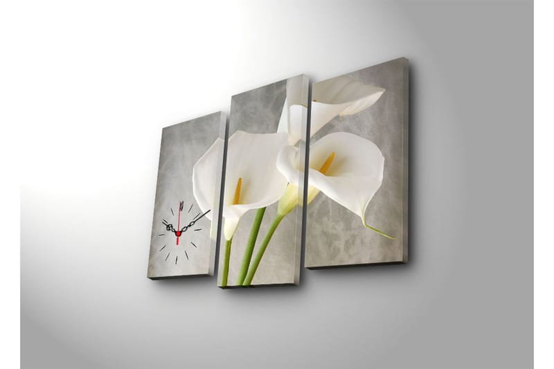 Dekorativ Canvasmålning med Klocka 3 Delar - Flerfärgad - Inredning - Väggdekor - Väggklocka & väggur