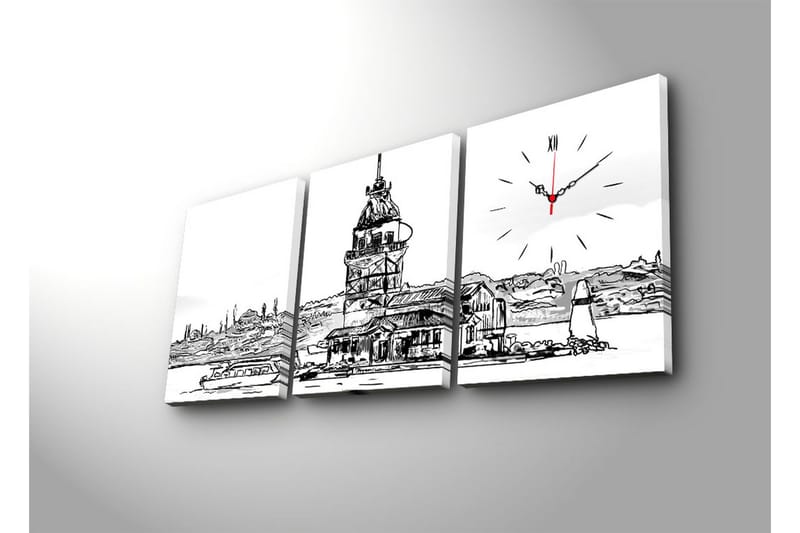 Dekorativ Canvasmålning med Klocka 3 Delar - Flerfärgad - Inredning - Väggdekor - Väggklocka & väggur