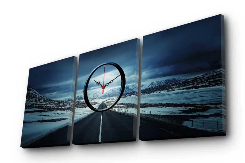 Dekorativ Canvasmålning med Klocka 3 Delar, Flerfärgad