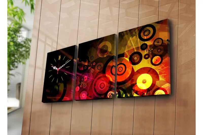Dekorativ Canvasmålning med Klocka 3 Delar, Flerfärgad