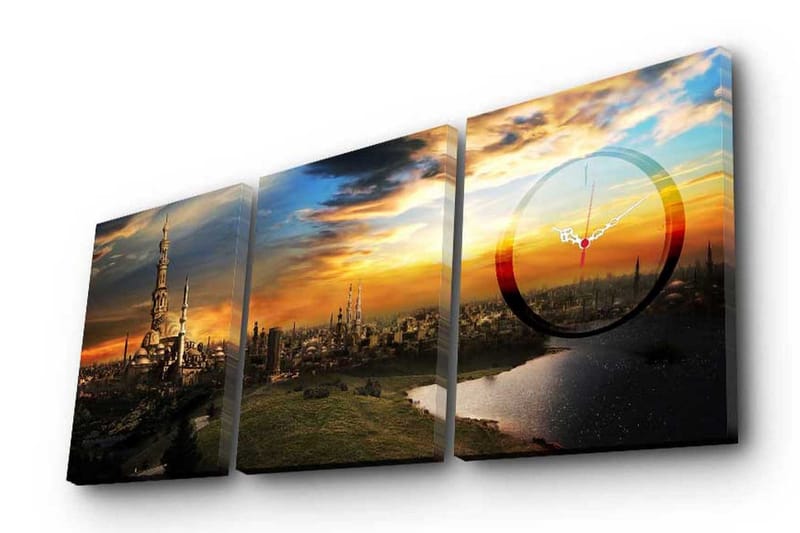 Dekorativ Canvasmålning med Klocka 3 Delar, Flerfärgad