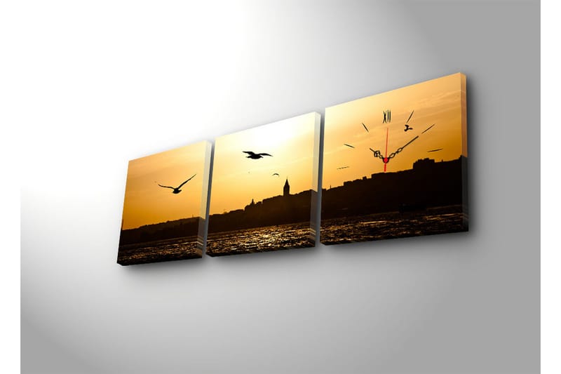 Dekorativ Canvasmålning med Klocka 3 Delar - Flerfärgad - Inredning - Väggdekor - Väggklocka & väggur