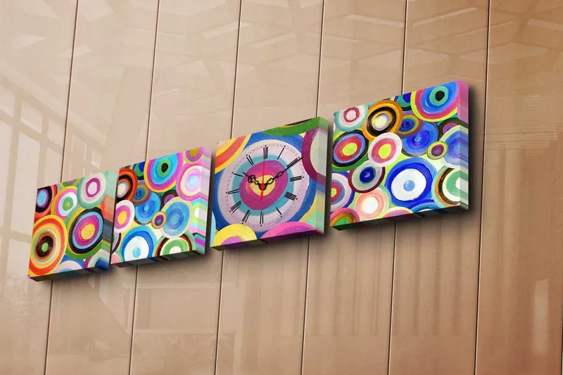 Dekorativ Canvasmålning med Klocka 4 Delar, Flerfärgad