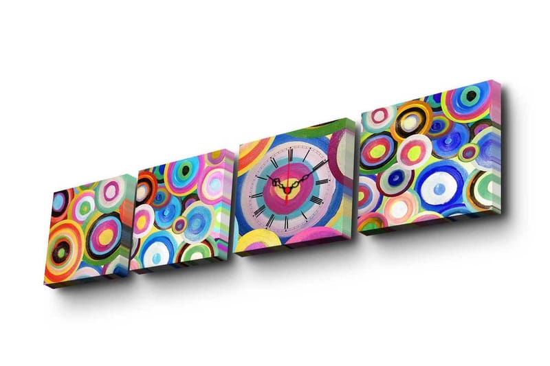 Dekorativ Canvasmålning med Klocka 4 Delar - Flerfärgad - Väggklocka & väggur