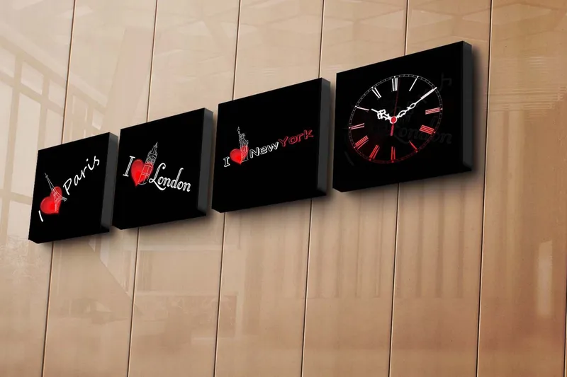 Dekorativ Canvasmålning med Klocka 4 Delar, Flerfärgad