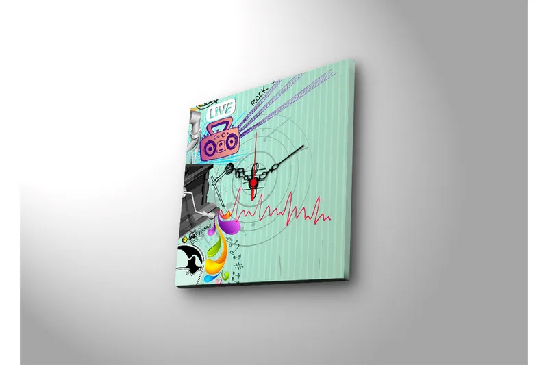 Dekorativ Canvasmålning med Klocka - Flerfärgad - Inredning - Väggdekor - Väggklocka & väggur