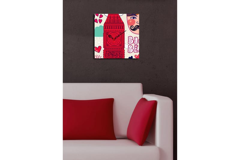 Dekorativ Canvasmålning med Klocka - Flerfärgad - Inredning - Väggdekor - Väggklocka & väggur