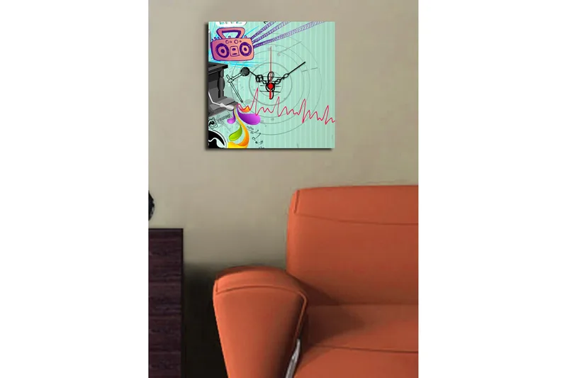 Dekorativ Canvasmålning med Klocka - Flerfärgad - Inredning - Väggdekor - Väggklocka & väggur