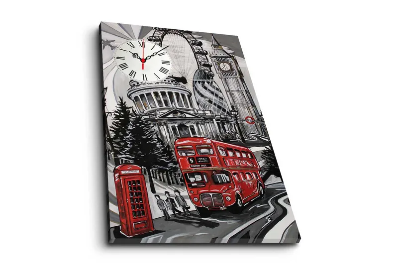 Dekorativ Canvasmålning med Klocka, Flerfärgad