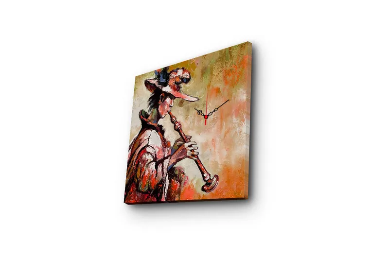 Dekorativ Canvasmålning med Klocka - Flerfärgad - Inredning - Väggdekor - Väggklocka & väggur