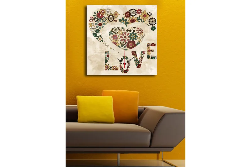 Dekorativ Canvasmålning med Klocka - Flerfärgad - Inredning - Väggdekor - Väggklocka & väggur