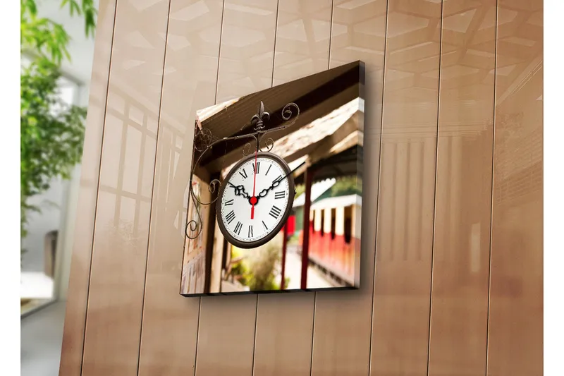 Dekorativ Canvasmålning med Klocka, Flerfärgad