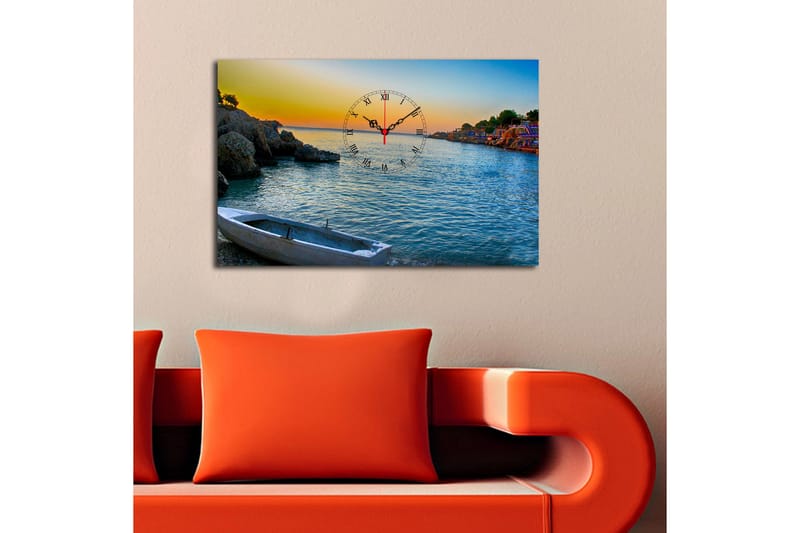 Dekorativ Canvasmålning med Klocka - Flerfärgad - Inredning - Väggdekor - Väggklocka & väggur