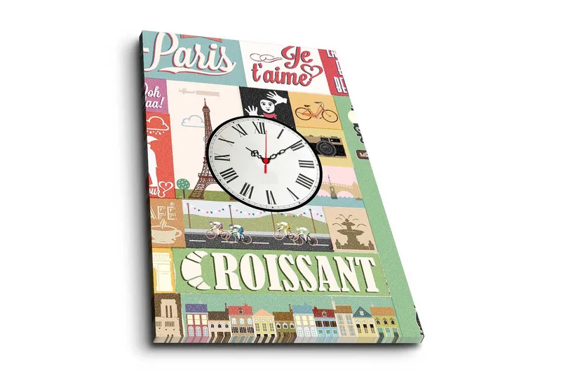 Dekorativ Canvasmålning med Klocka - Flerfärgad - Inredning - Väggdekor - Väggklocka & väggur