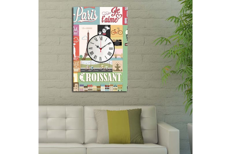 Dekorativ Canvasmålning med Klocka - Flerfärgad - Inredning - Väggdekor - Väggklocka & väggur