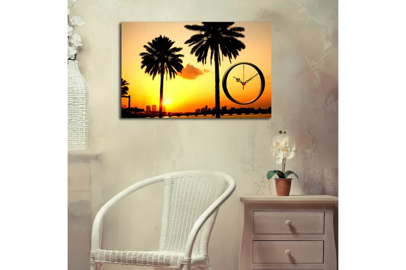 Dekorativ Canvasmålning med Klocka - Flerfärgad - Inredning - Väggdekor - Väggklocka & väggur