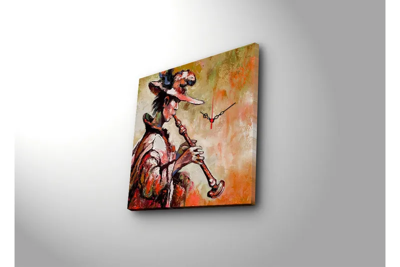 Dekorativ Canvasmålning med Klocka - Flerfärgad - Inredning - Väggdekor - Väggklocka & väggur