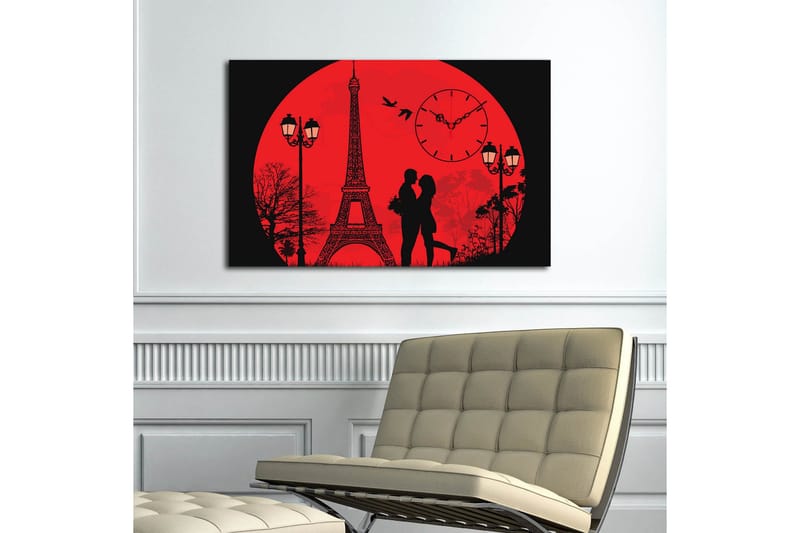 Dekorativ Canvasmålning med Klocka - Flerfärgad - Inredning - Väggdekor - Väggklocka & väggur