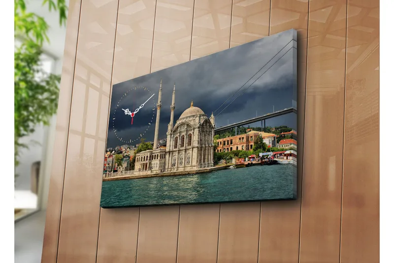 Dekorativ Canvasmålning med Klocka, Flerfärgad