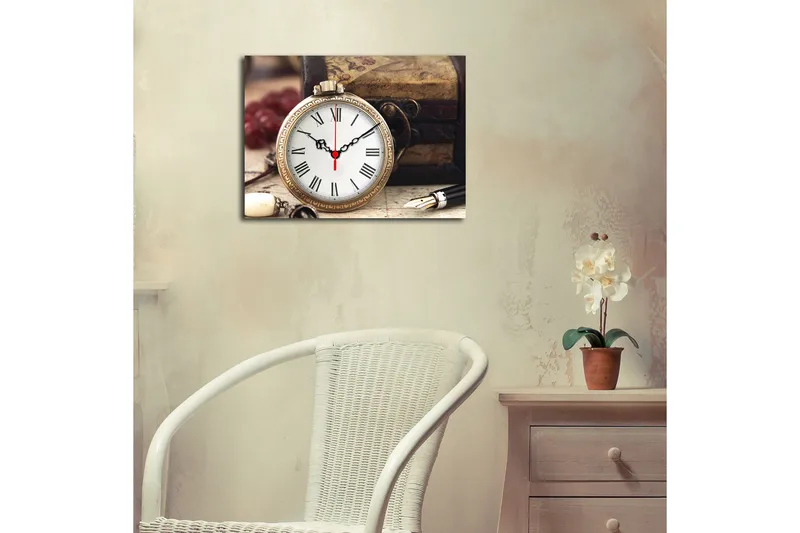 Dekorativ Canvasmålning med Klocka - Flerfärgad - Inredning - Väggdekor - Väggklocka & väggur