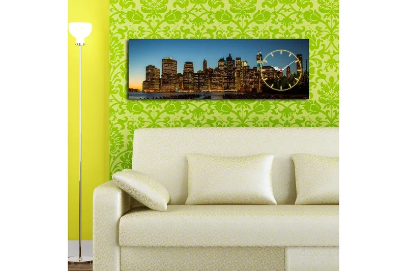 Dekorativ Canvasmålning med Klocka - Flerfärgad - Inredning - Väggdekor - Väggklocka & väggur