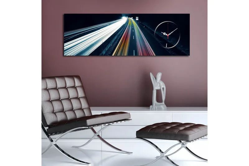 Dekorativ Canvasmålning med Klocka - Flerfärgad - Inredning - Väggdekor - Väggklocka & väggur