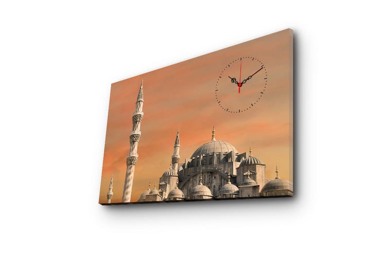 Dekorativ Canvasmålning med Klocka - Flerfärgad - Inredning - Väggdekor - Väggklocka & väggur