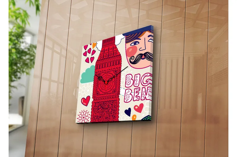 Dekorativ Canvasmålning med Klocka, Flerfärgad