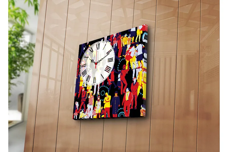 Dekorativ Canvasmålning med Klocka - Flerfärgad - Inredning - Väggdekor - Väggklocka & väggur