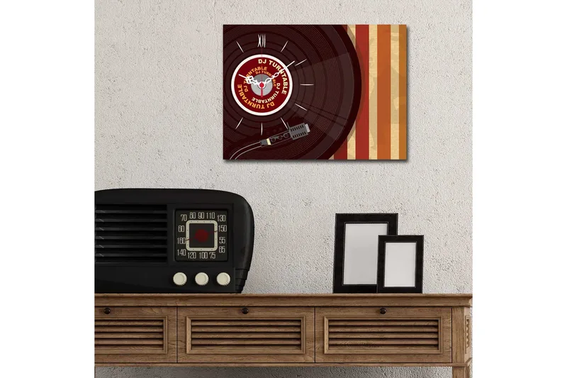 Dekorativ Canvasmålning med Klocka - Flerfärgad - Inredning - Väggdekor - Väggklocka & väggur