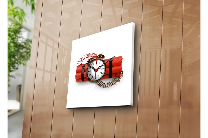 Dekorativ Canvasmålning med Klocka, Flerfärgad