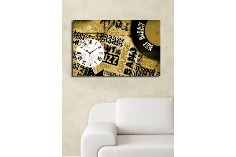 Dekorativ Canvasmålning med Klocka - Flerfärgad - Inredning - Väggdekor - Väggklocka & väggur