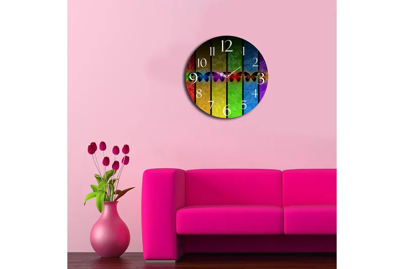 Dekorativ MDF Väggklocka 40 cm - Flerfärgad - Inredning - Väggdekor - Väggklocka & väggur