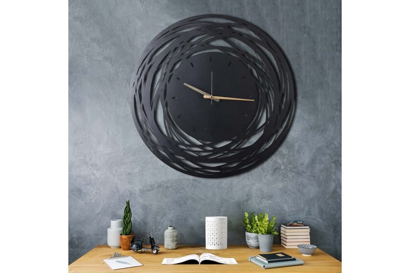Dekorativ Metallväggklocka - Svart - Inredning - Väggdekor - Väggklocka & väggur