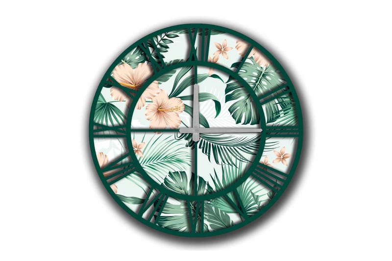 Diyadin Dekorklocka 50 cm Rund Floral, Flerfärgad