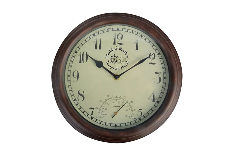 Esschert Design Stationsklocka med termometer 30,5 cm TF007 - Brun - Inredning - Väggdekor - Väggklocka & väggur