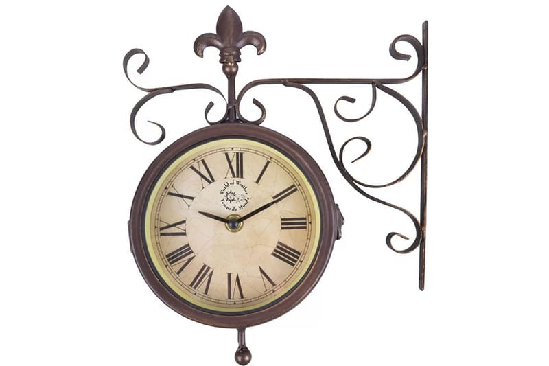 Esschert Design Stationsklocka med termometer TF005 - Brun - Inredning - Väggdekor - Väggklocka & väggur