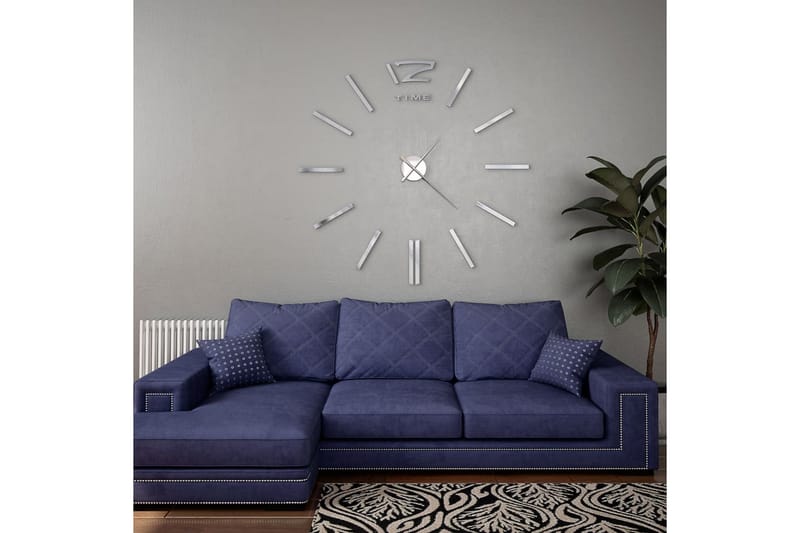 Väggklocka 3D modern design 100 cm XXL silver - Silver - Inredning - Väggdekor - Väggklocka & väggur