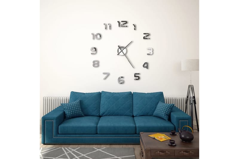 Väggklocka 3D modern design 100 cm XXL silver - Silver - Inredning - Väggdekor - Väggklocka & väggur
