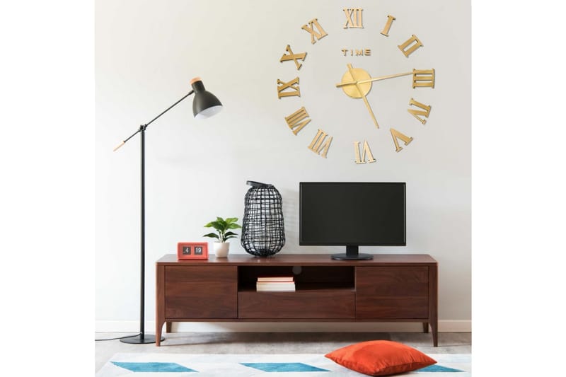 Väggklocka 3D modern design guld 100 cm XXL - Guld - Inredning - Väggdekor - Väggklocka & väggur
