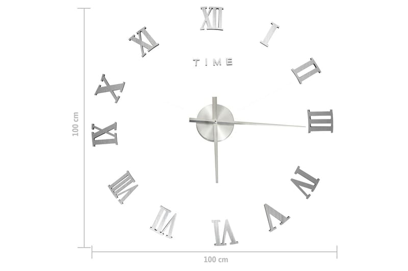Väggklocka 3D modern design silver 100 cm XXL - Silver - Inredning - Väggdekor - Väggklocka & väggur