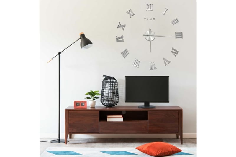 Väggklocka 3D modern design silver 100 cm XXL - Silver - Inredning - Väggdekor - Väggklocka & väggur