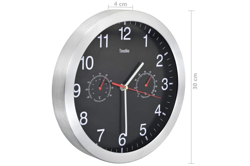 Väggklocka med Quartz-urverk hygro- och termometer 30 cm sva - Svart - Inredning - Väggdekor - Väggklocka & väggur