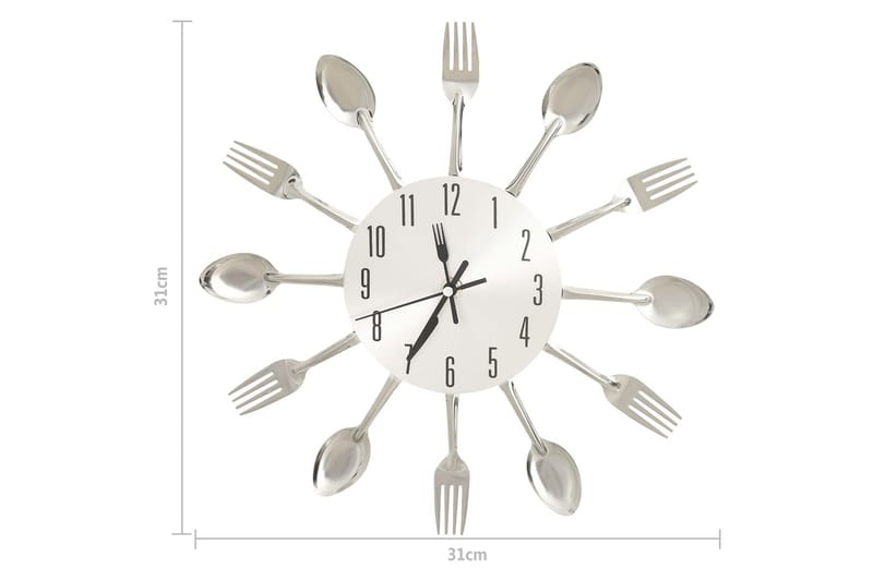 Väggklocka med sked- och gaffeldesign silver 31 cm aluminium - Silver - Inredning - Väggdekor - Väggklocka & väggur