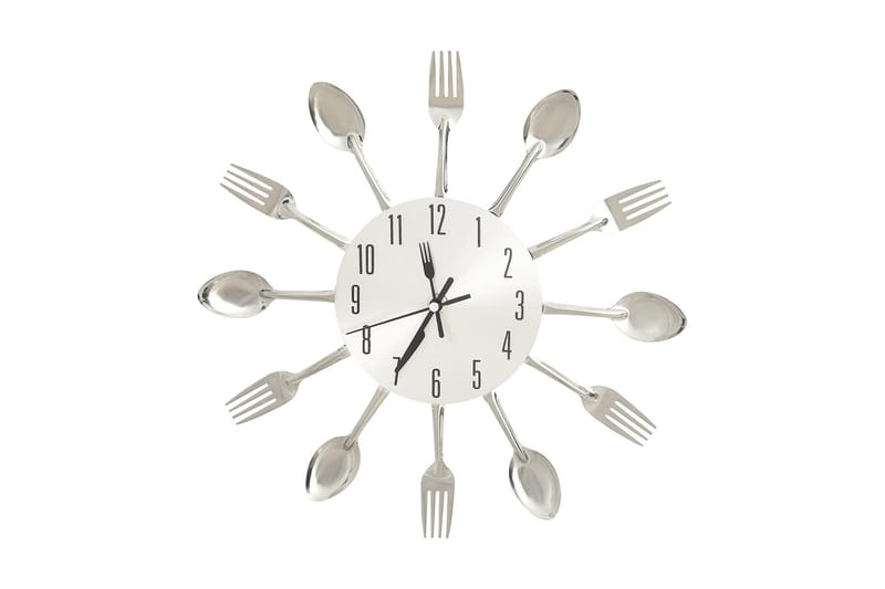 Väggklocka med sked- och gaffeldesign silver 31 cm aluminium - Silver - Inredning - Väggdekor - Väggklocka & väggur
