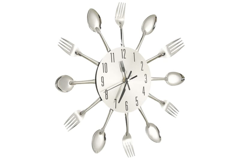 Väggklocka med sked- och gaffeldesign silver 31 cm aluminium - Silver - Inredning - Väggdekor - Väggklocka & väggur