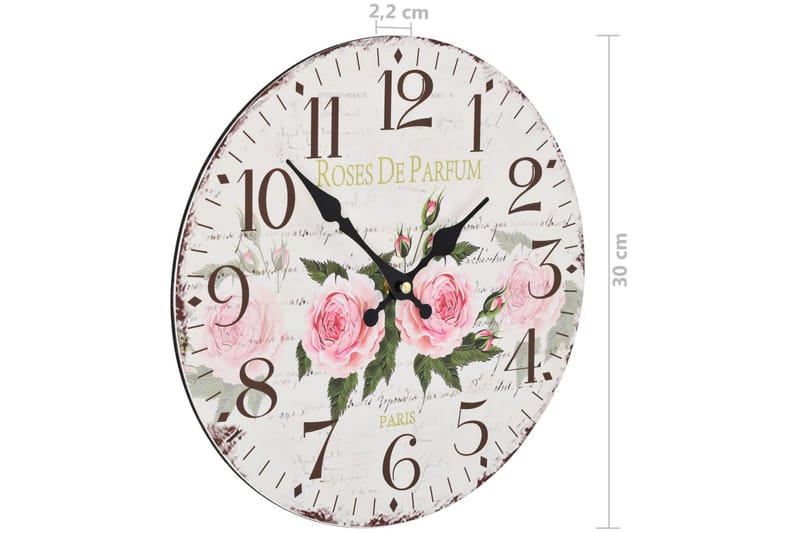 Väggklocka vintage blomma 30 cm - Flerfärgad - Inredning - Väggdekor - Väggklocka & väggur