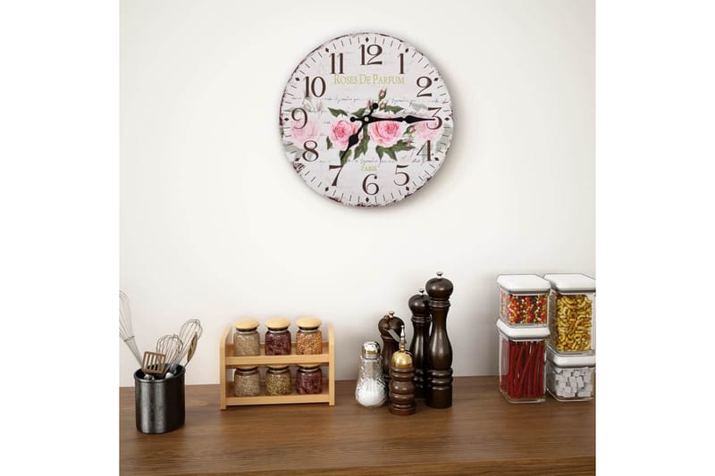V�äggklocka vintage blomma 30 cm - Flerfärgad - Inredning - Väggdekor - Väggklocka & väggur