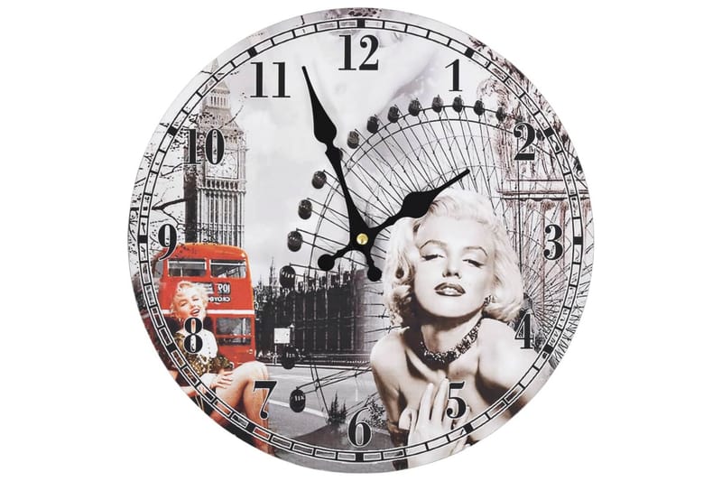 Väggklocka vintage Marilyn Monroe 30 cm - Flerfärgad - Inredning - Väggdekor - Väggklocka & väggur